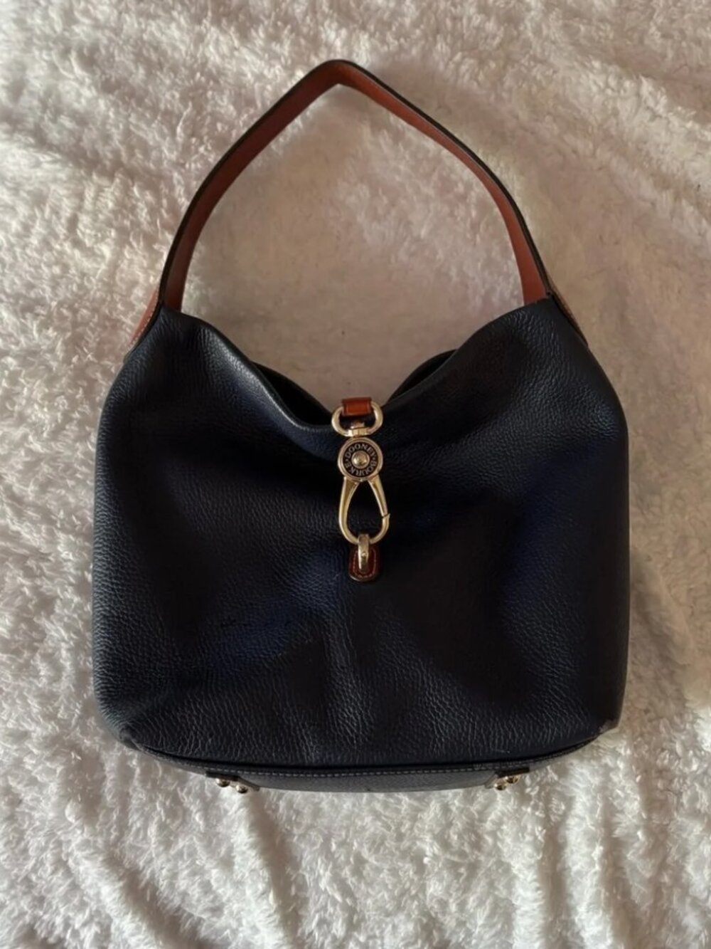 Dooney & Bourke Navy Blue Pebbled Leather Handbag with Gold Clip